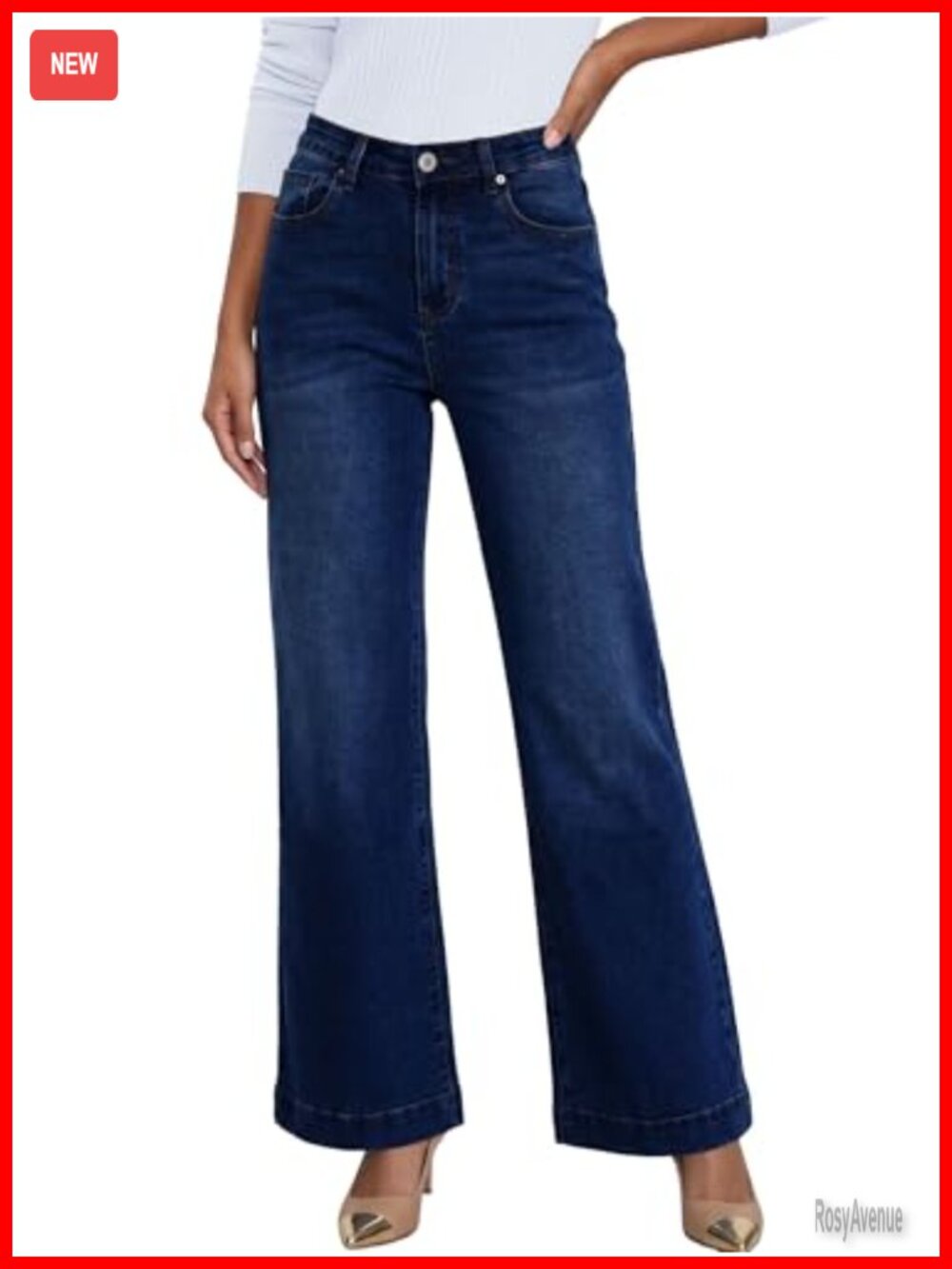 Wide Leg High Waisted Stretchy Straight Leg Jeans with Pockets